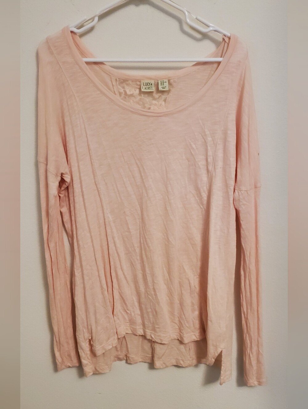 Lucy And Laurel Pale Pink Long Sleeve Scoop Neck Top Size XL FLAWED